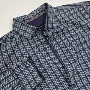Bugatchi Men's XL Classic Fit Blue Plaid Long Sleeve Button‎ Shirt
